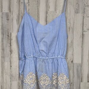 Savanna Jane Blue and White Striped Dress with Cream Embroidery